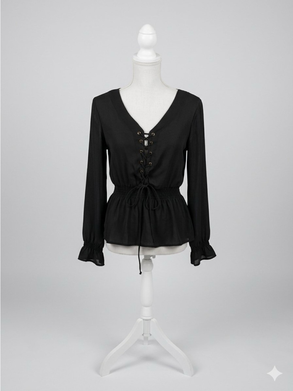 Derek Heart Black Lace-Up V-Neck Peplum Blouse